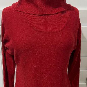 Michael Kors Lightweight Turtleneck Sweater with Cutout Shoulders (Metallic Red)